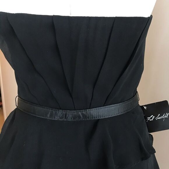 WHBMÂ Strapless BeltedâRuffle Chiffon Cocktail Party Dressâ Black 2âNWT - Picture 8 of 8